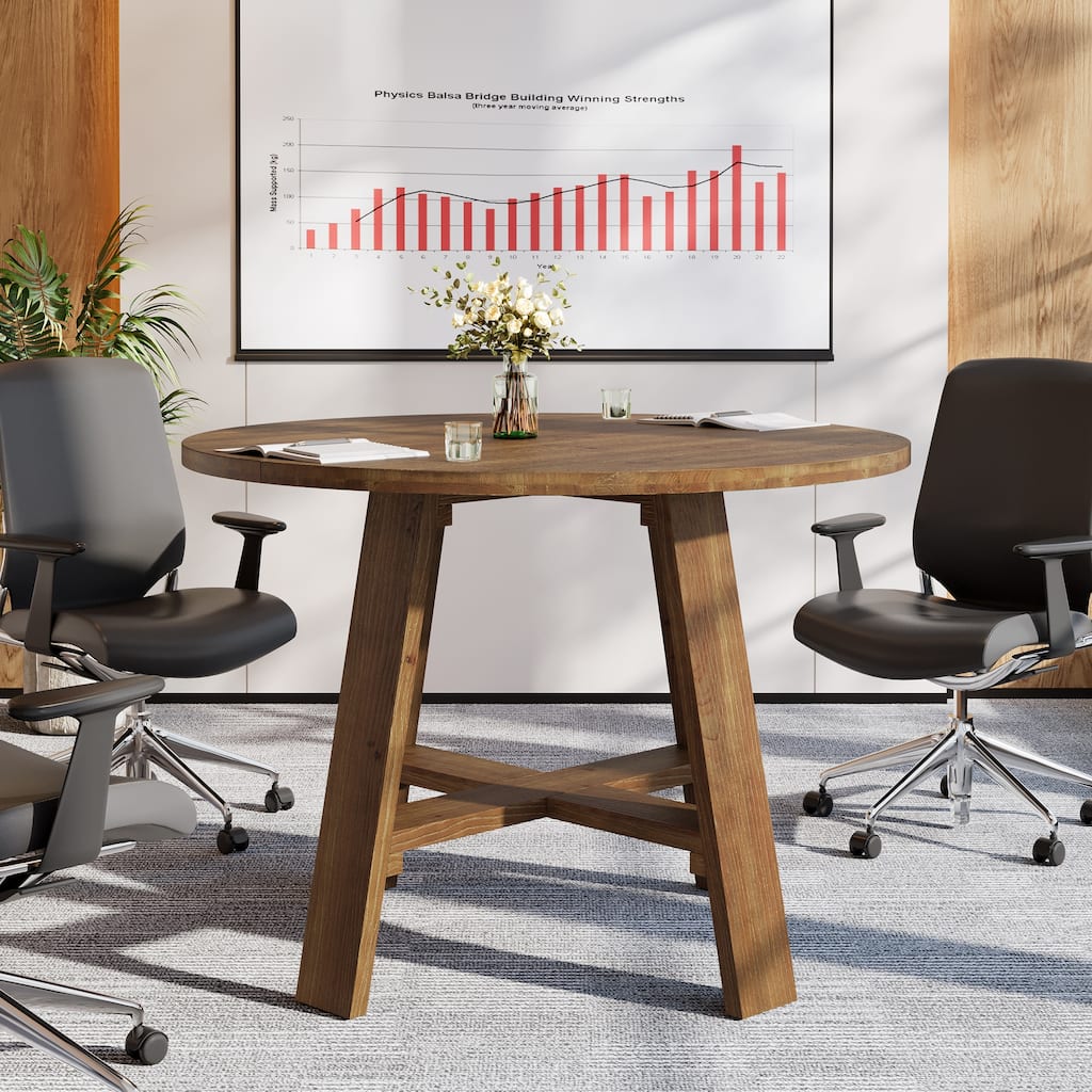 Round Solid Wood Conference Table for 2-4 People, Meeting Seminar Business Desk for Conference Room Home Office