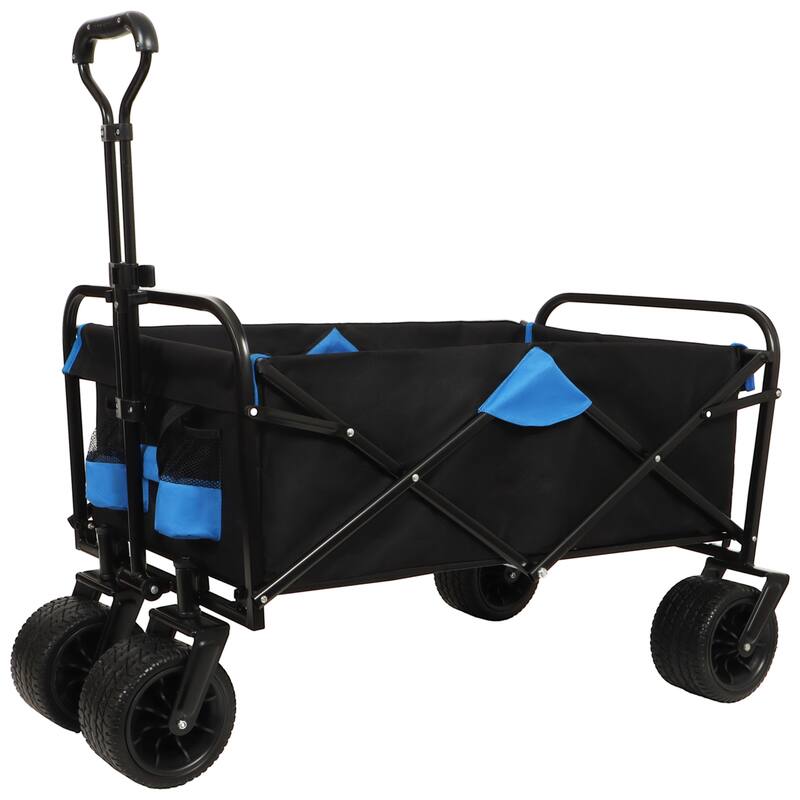 400lbs Collapsible Foldable Wagon Cart, Beach Wagon Utility Cart Utility Wagon Grocery Cart for Camping Shopping Sports - Blue/Black