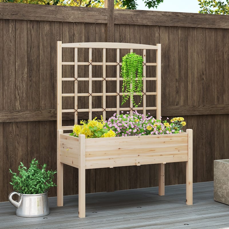 Gymax Raised Garden Bed w/ Lattice Trellis Drainage Holes Legs Legs
