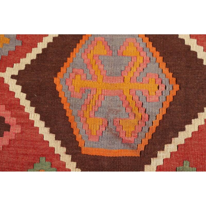 Kilim Qashqai Persian Vintage Rug Flatweave Orange Wool Carpet - 5'0"x 8'11"