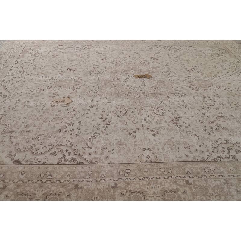 Hand Knotted Oriental 100% Wool Carpet Traditional Floral Beige & Ivories Kashan Area Rug - 12' 1'' X 9' 5''