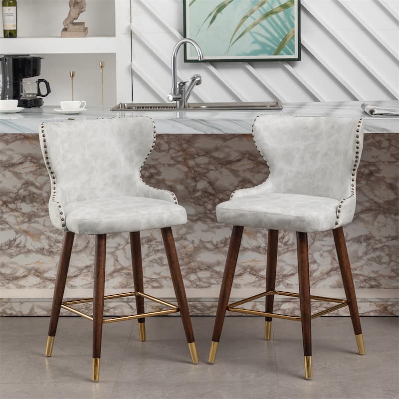 Modern Faux Leather Tufted Nailhead Trim Counter Stool (Set of 2)