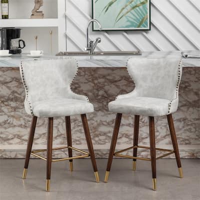 Modern Faux Leather Tufted Nailhead Trim Counter Stool (Set of 2)