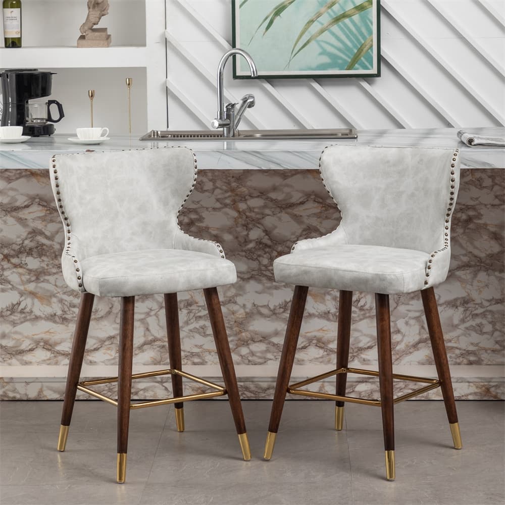 Modern Faux Leather Tufted Nailhead Trim Counter Stool (Set of 2)