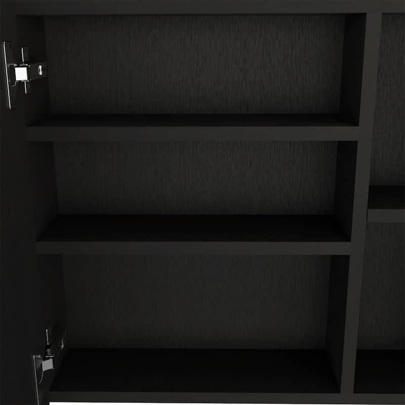18" High Medicine Cabinet with Mirror, White Single Door Cabinet, Two External Shelves, Three Interior Shelves