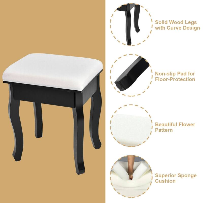 Gymax Vanity Jewelry Makeup Dressing Table Stool Folding Mirror Black