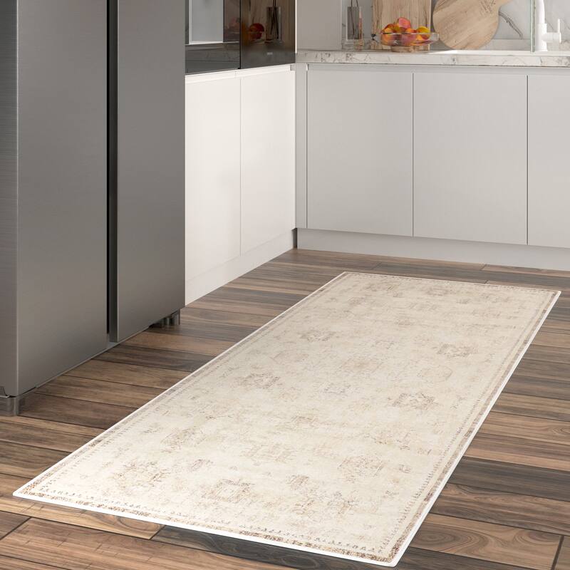 Sevita Alis Washable Non-Slip Farmhouse Beige Indoor Area Rug - 2' x 5'