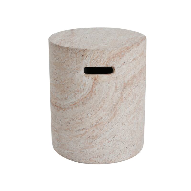 Outdoor Indoor Lightweight Concrete Side Table With Side Handles, Travertine Finish - 20.41