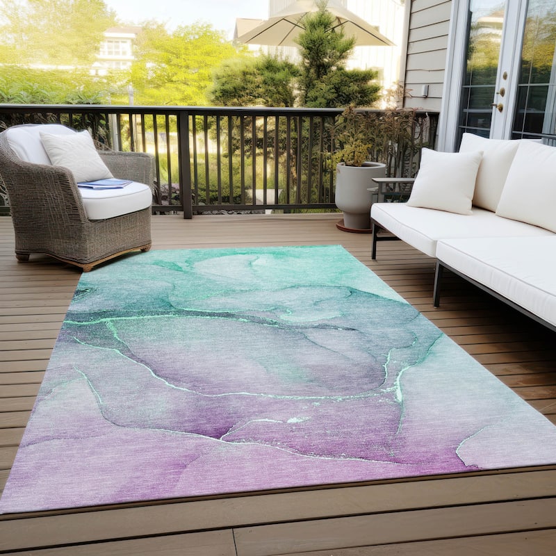 Almolu Contemporary Abstract Weather Resistant Versatile Elegance Outdoor Rug - 10' X 14'