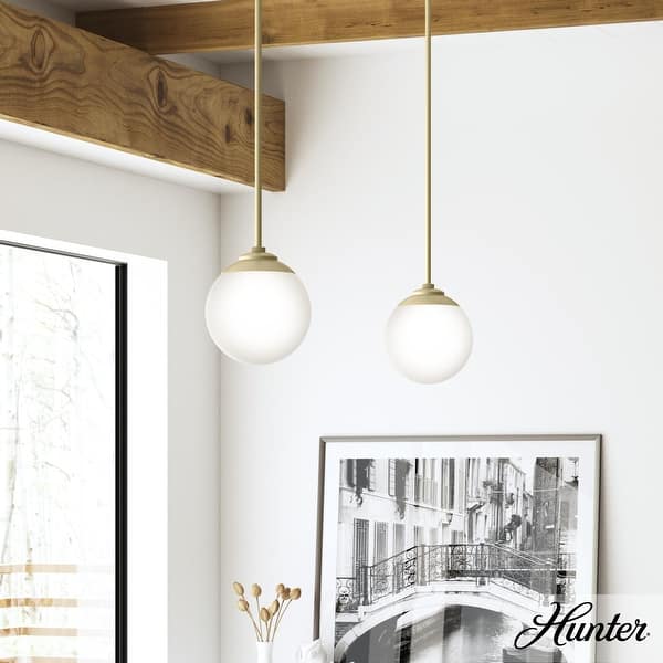 slide 2 of 10, Hunter Hepburn 1 Light Pendant - Kitchen Island, Bedroom, Foyer - Globe, Mid-Century Modern, Art-Deco 8" - Painted Modern Brass