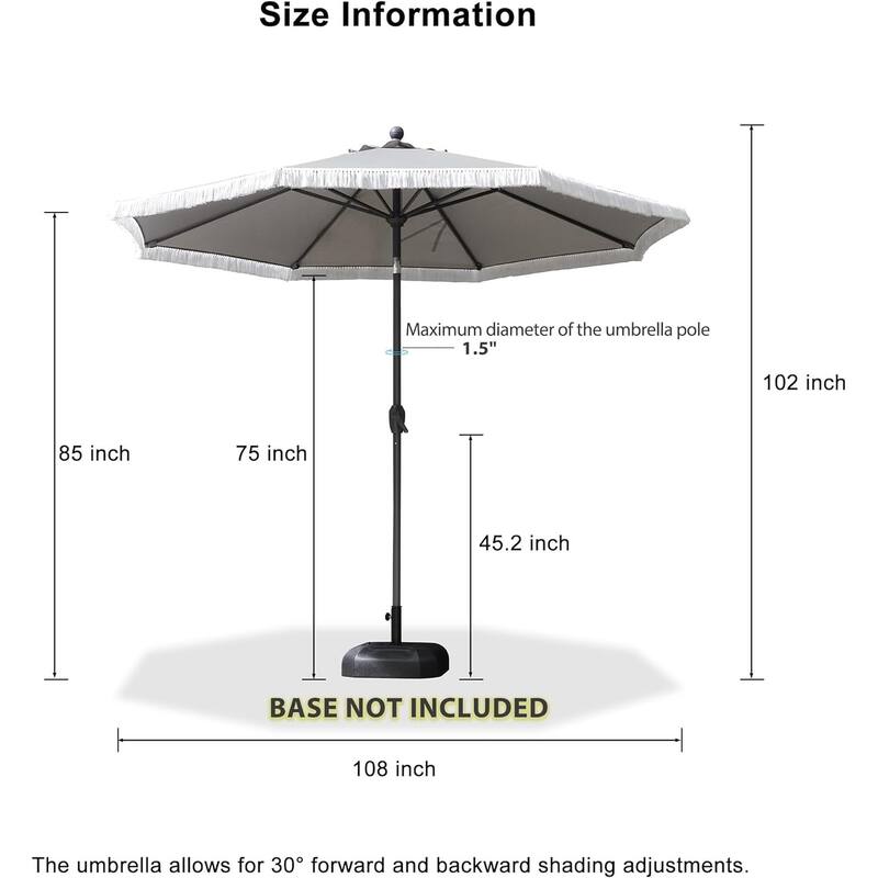 PURPLE LEAF 9 ft Patio Umbrella Outdoor Table Fringe Tassel Umbrellas with Tilt Button