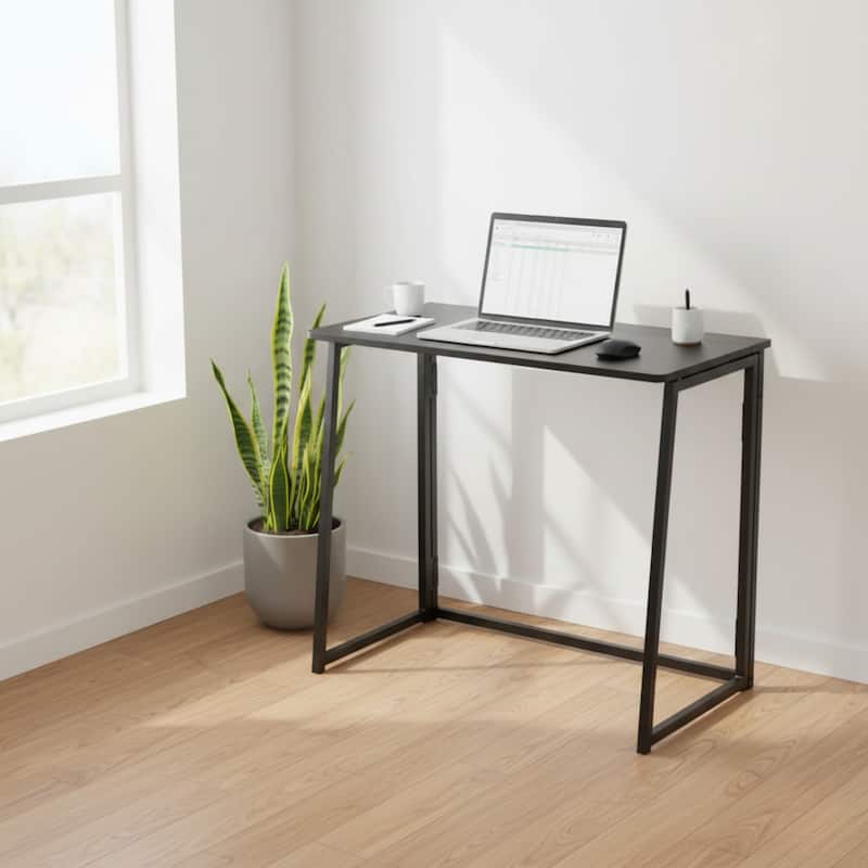 Homylin 31.5-Inch Folding Writing Desk, Space-Saving Computer & Study Table with Metal Frame