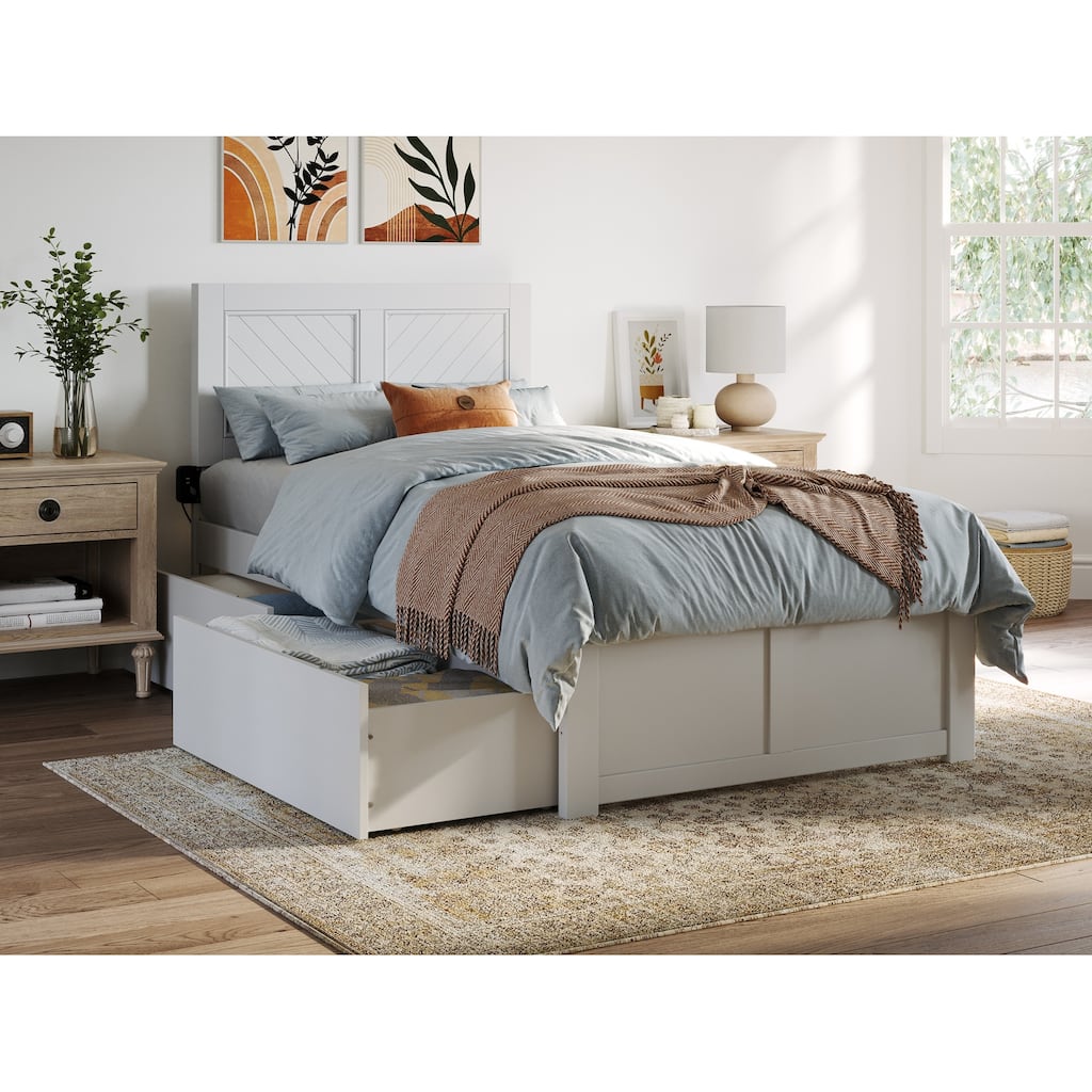 AFI Canyon Twin Platform Bed with Footboard & Storage Drawers in White