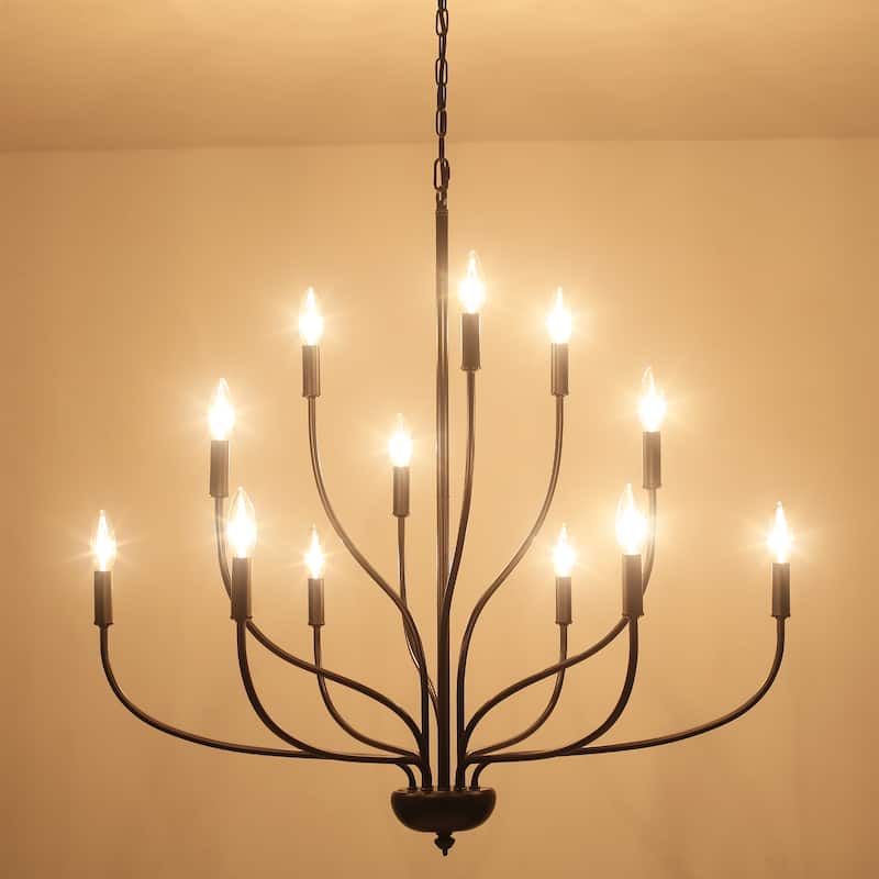 12 - Light Candle Style Chandelier ,Classic Farmhouse Chandelier with Lotus Shaped for Kitchen Island Living Dining Room