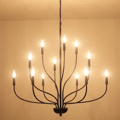 12 - Light Candle Style Chandelier ,Classic Farmhouse Chandelier with Lotus Shaped for Kitchen Island Living Dining Room