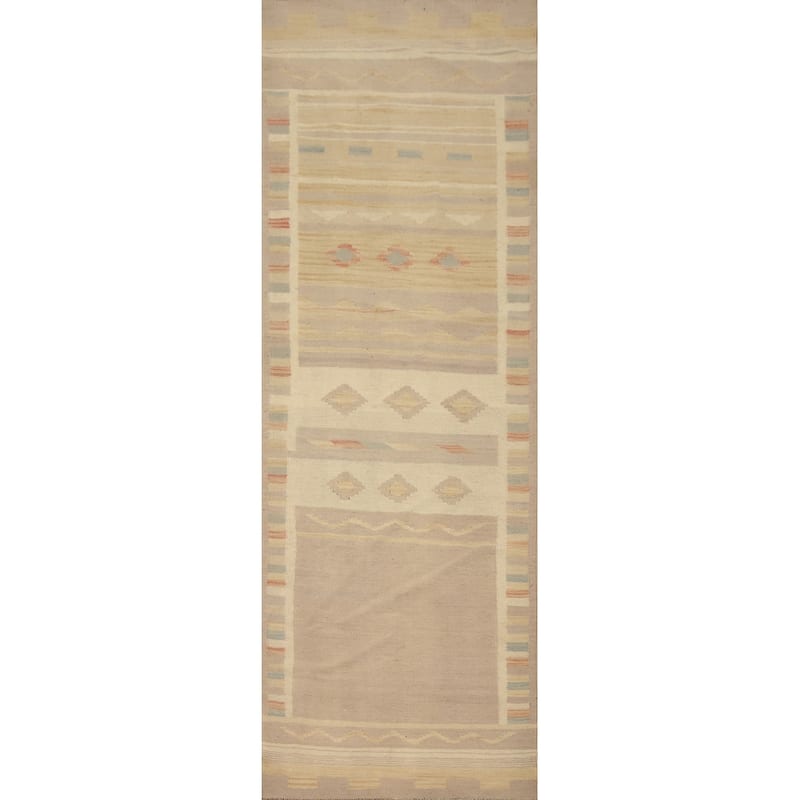 Hand Woven Oriental 100% Wool Carpet Southwestern Tribal Multi-Colored Kilim Runner Rug - 9' 6'' X 2' 7''