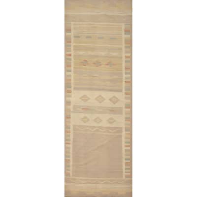 Hand Woven Oriental 100% Wool Carpet Southwestern Tribal Multi-Colored Kilim Runner Rug - 9' 6'' X 2' 7''