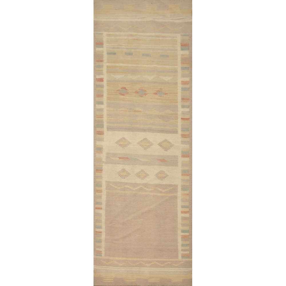 Hand Woven Oriental 100% Wool Carpet Southwestern Tribal Multi-Colored Kilim Runner Rug - 9' 6'' X 2' 7''