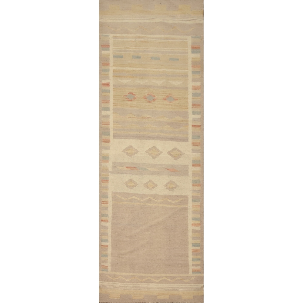 Hand Woven Oriental 100% Wool Carpet Southwestern Tribal Multi-Colored Kilim Runner Rug - 9' 6'' X 2' 7''