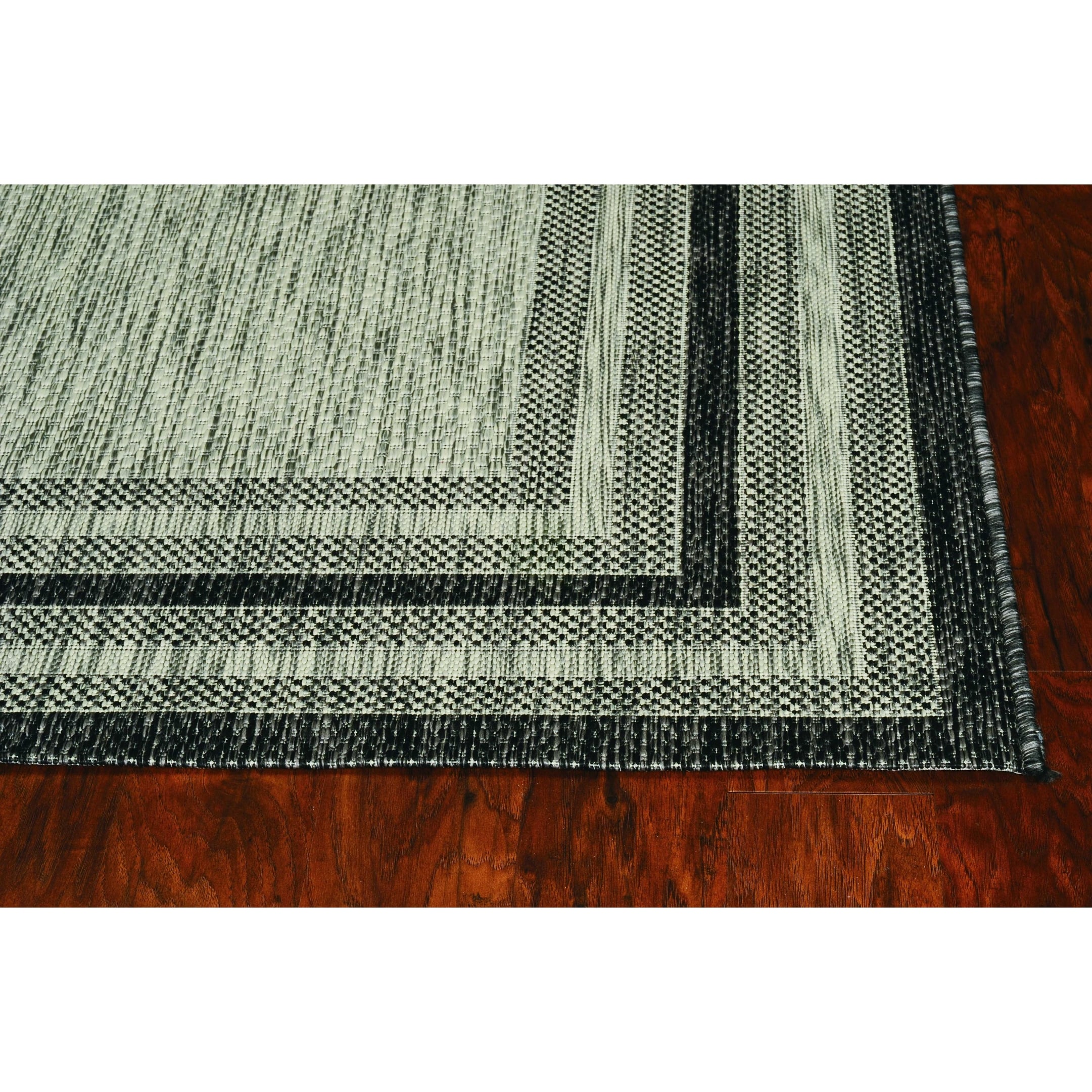 3'X4' Grey Machine Woven Uv Treated Bordered Indoor Outdoor Accent Rug