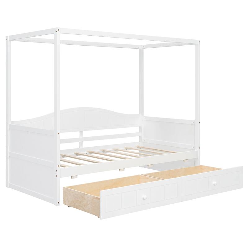 Twin Canopy Daybed with 2 Storage Drawers Solid Wood and MDF Frame