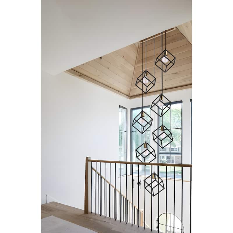 Geometric Pendant Chandelier for Stairway / Staircase, Adjustable Height 5 or 7 Light Cluster