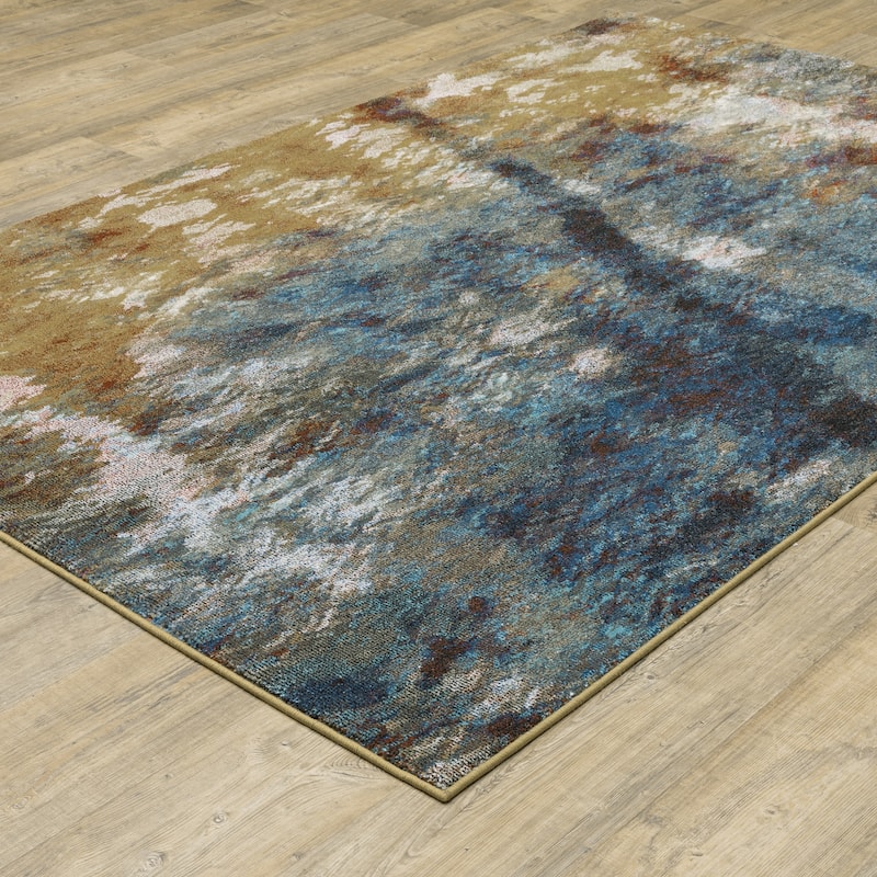 Vista Home Vance Contemporary Abstract Blue/Gold Area Rug