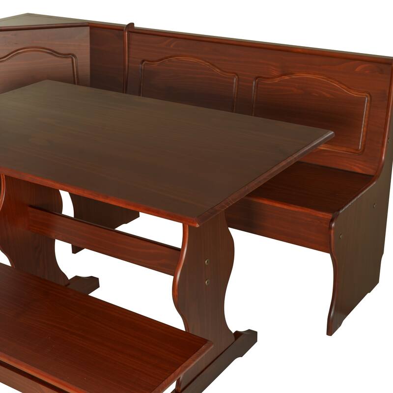 Linon Riki Walnut 3-piece Breakfast Nook Dining Set