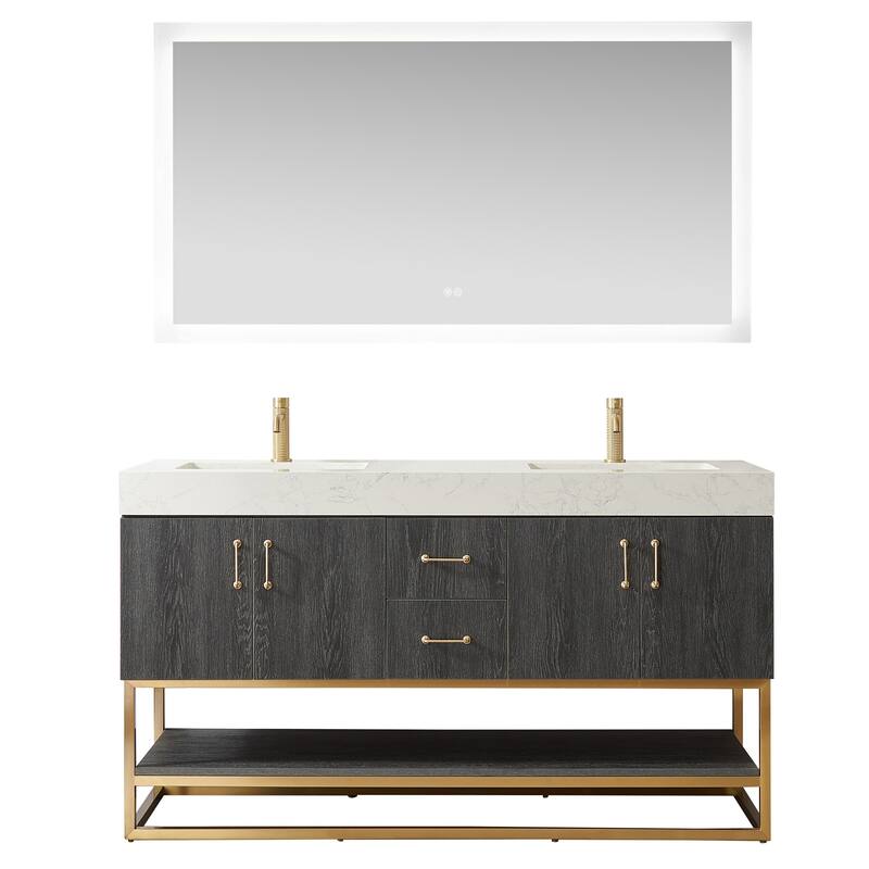 Alistair Bath Vanity with Grain White Stone Top and Mirror