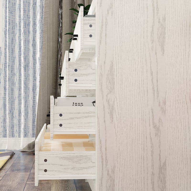 63" White 9 Drawer Dresser for Bedroom, Modern Wide Wood Storage Dresser with Metal Handles