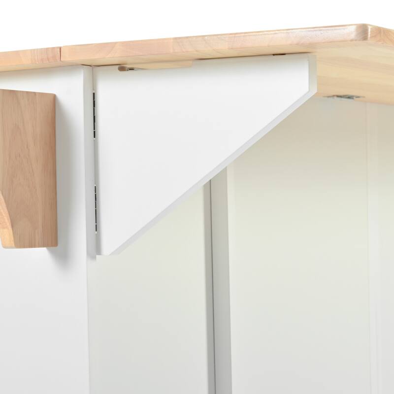 Rubber Wood Top Rolling Kitchen Cart with Barn Door Storage and Towel Rack Adjustable Shelves - 43.3”L x 17.7”W x 37”H