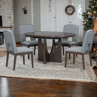 5-Piece Extendable Round Dining Table Set with 4 Upholstered Chairs ...