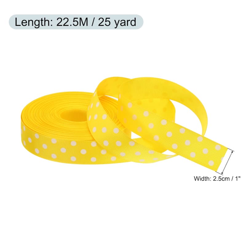 Grosgrain Ribbons 25 Yards 1 Inch w White Dots Ribbon Bow Decoration - Yellow