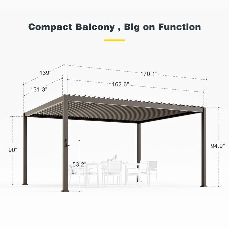 Patio Louvered Pergola with Adjustable Roof, Aluminum Steel Pergola