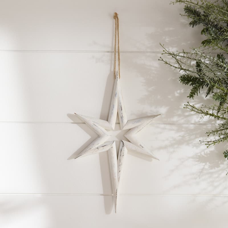 Wood Northern Star Christmas Ornaments - 14" - White - 6ct