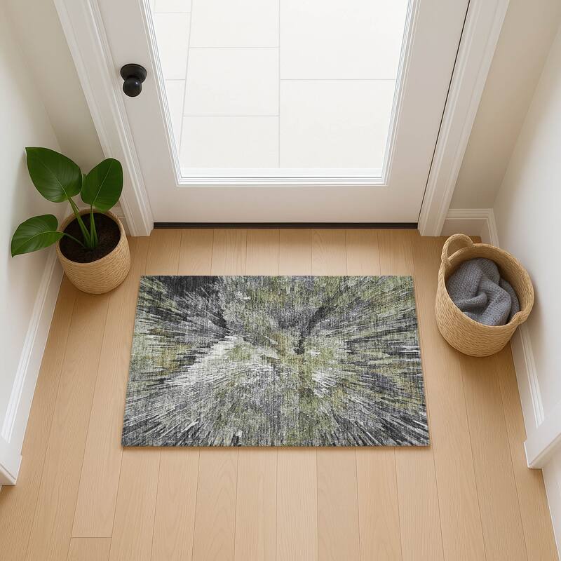 Machine Washable Indoor/ Outdoor Abstract Burst Chantille Rug