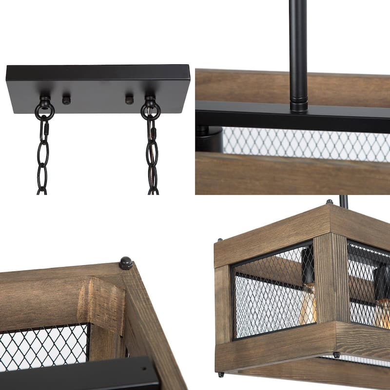 Farmhouse 5-Light Rectangle Wood Chandelier Rustic Island Lights for Dining Kitchen Island