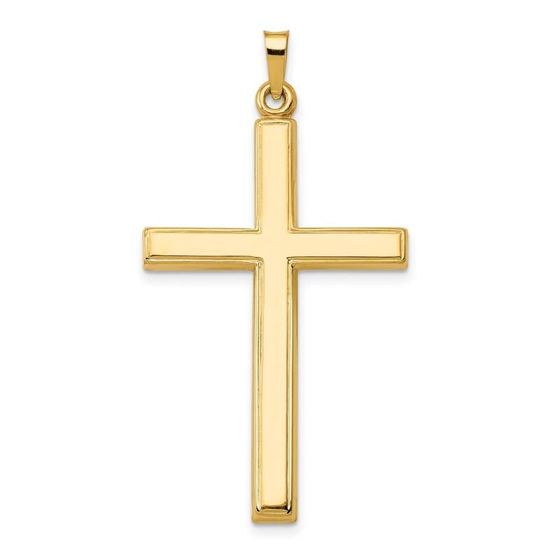 Curata 14k Yellow Gold 18" Polished Hollow Cross Pendant Necklace - 42.9x22.9mm