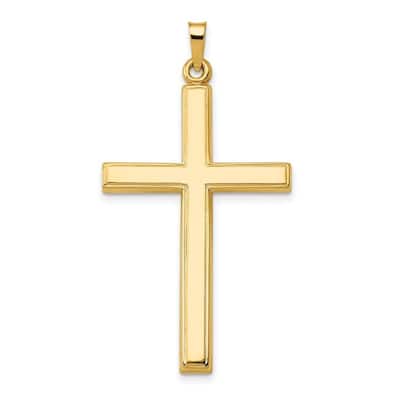 Curata 14k Yellow Gold 18" Polished Hollow Cross Pendant Necklace - 42.9x22.9mm