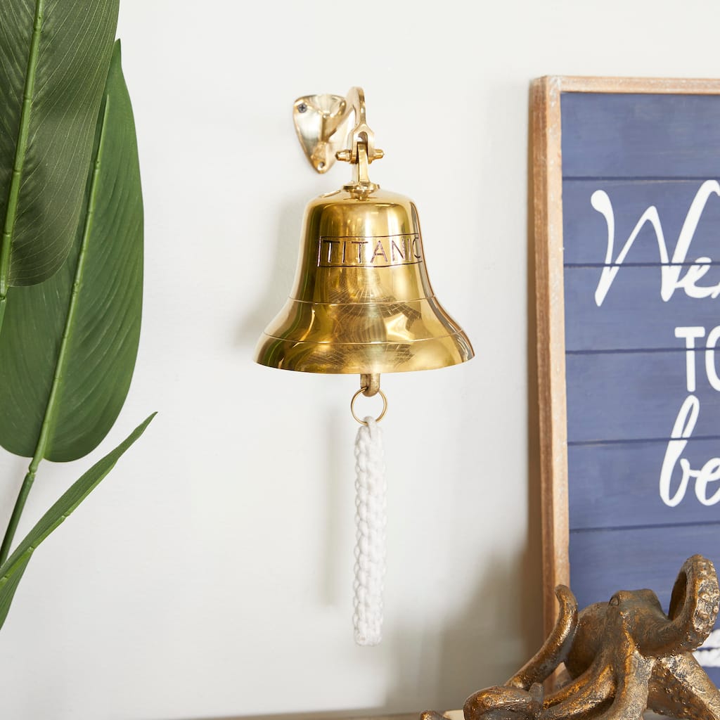 Silver, Gold or Brass Bell Decorative Bell with Rope Detailing - 6 x 8 x 7