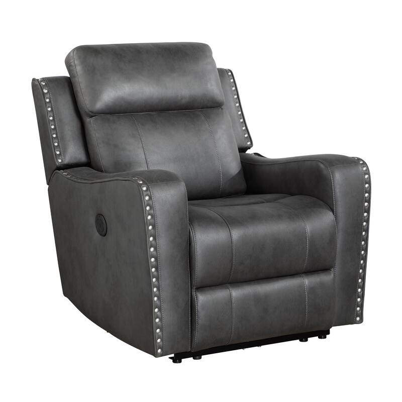 Rowan 36.5" Reclining Chair - Nailhead Trim, Removable Seat Back - Smoky Gray (Power)