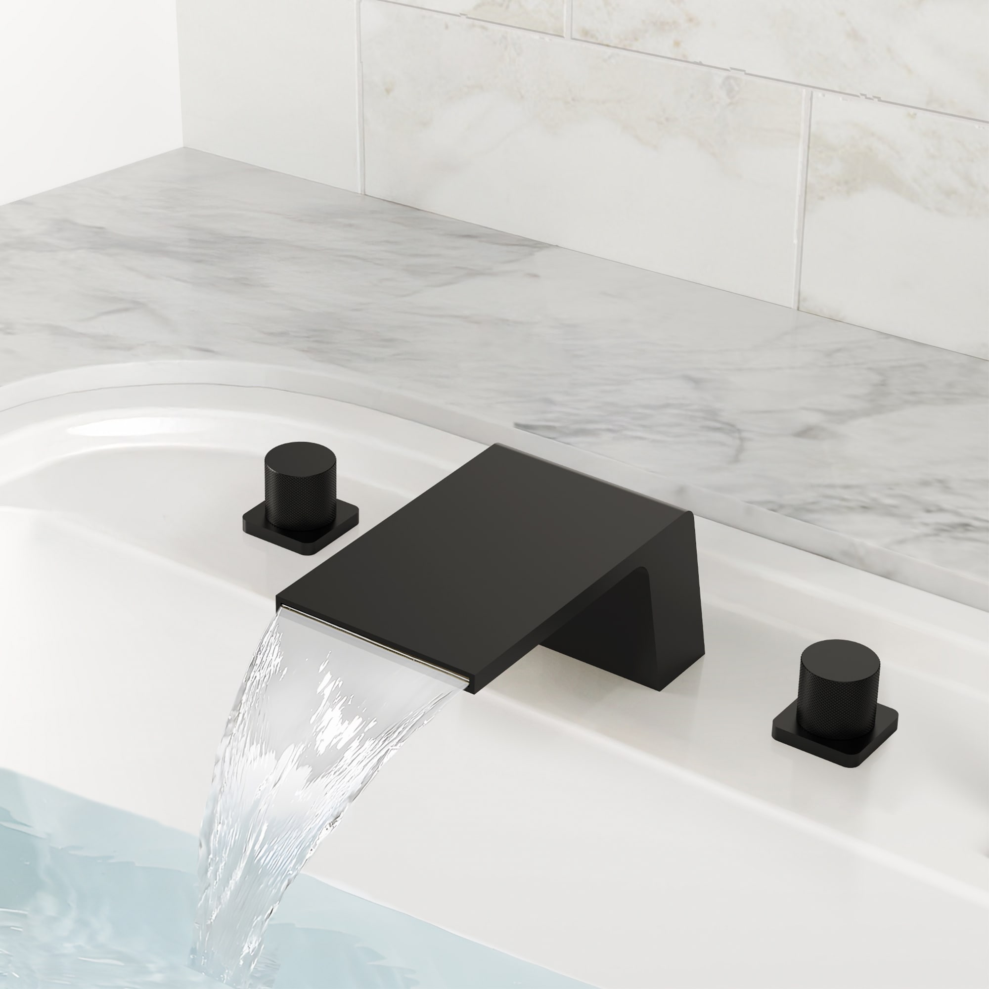 Modern Wide Waterfall Bathtub Faucet, Deck Mount 2-Handle Roman Tub Faucet Roman