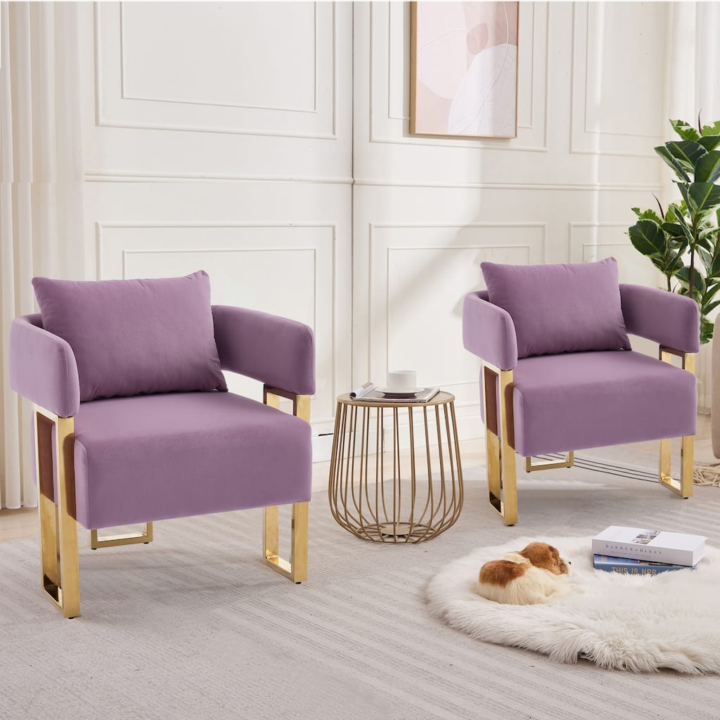 Decorative Chair, living room Side Chair, No Wheels, For Dressing Area, Teddy fleece upholstered metal foot sofas 2PCS Lilac