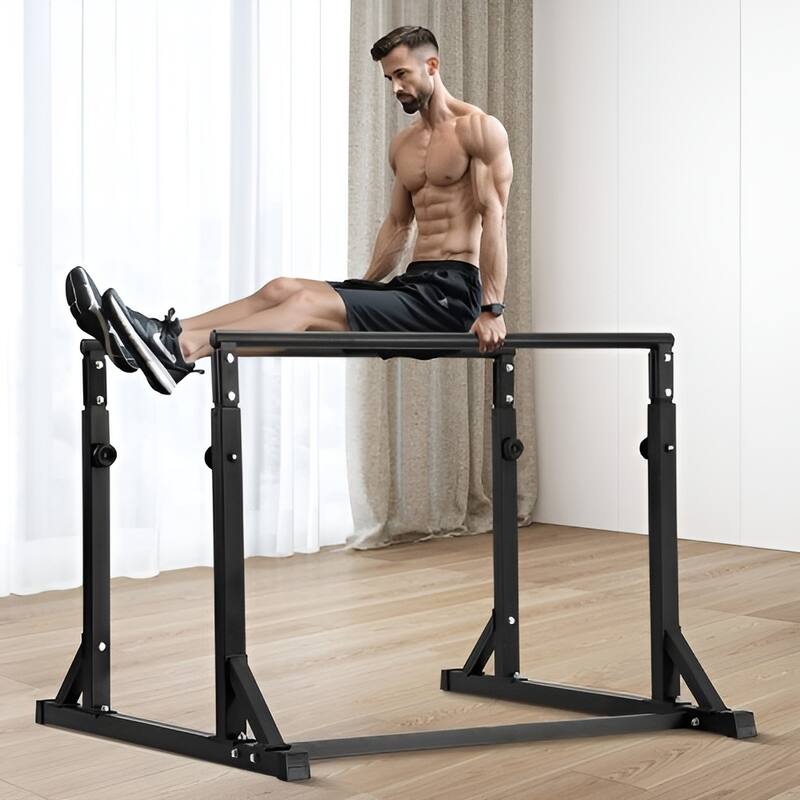 Black Steel Dip Bar with 800 lbs Capacity & 7-Level Adjustment - 49.6" x 47.6" x 49.2"