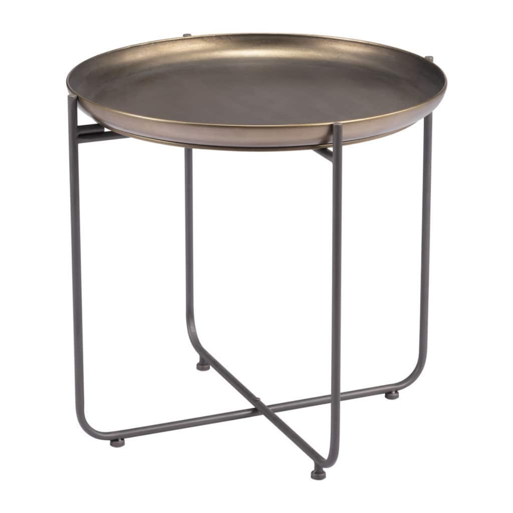 Compact 21-inch Round Steel End Table with Stylish Bronze Top and Grey Cross Frame Base - 21.3”H x 23”W x 23”L