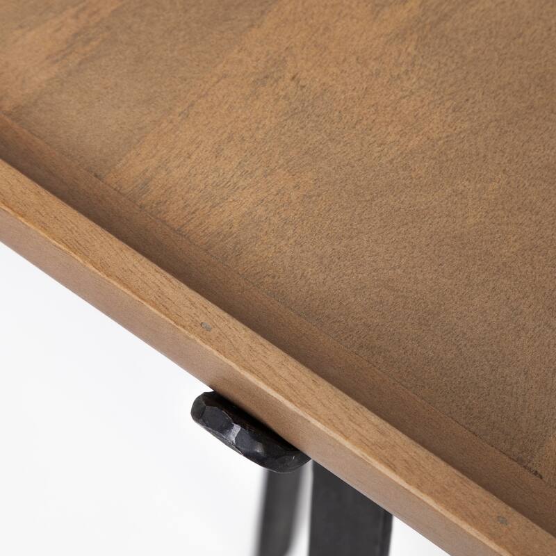 Helios III Round Medium Brown Solid Wood w/ Black Iron Base Nesting Tables