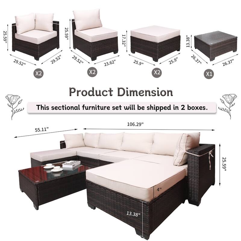 PE Rattan Wicker Garden Patio Furniture Set (7 Pieces)