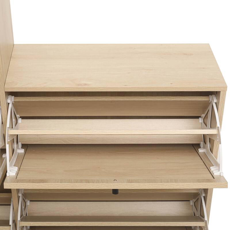 Rattan 5 Door Shoe Rack, Freestanding Modern Shoe Storage Cabinet, for Entryway