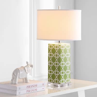 SAFAVIEH Lighting 27-inch Green Quatrefoil Table Lamp (Set of 2) - 15"x15"x27"
