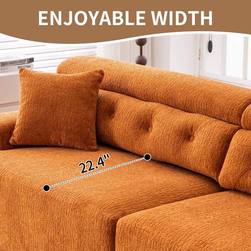 Reconfigurable 4-Seater Sectional Sofa, Orange Fabric Couch with 2 Pillows, 103x36x30 inches